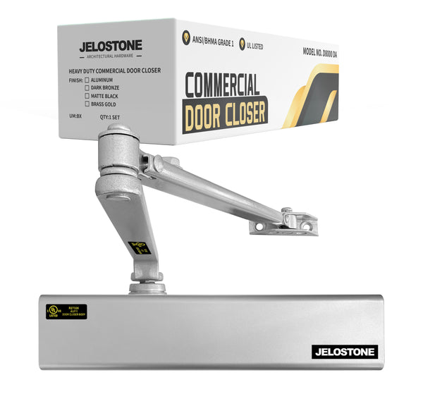 JELOSTONE Heavy Duty, Commercial Door Closer D8000DA, ANSI Grade 1, UL 3 Hour Fire Rated, ADA Compliant, Delayed Action, Adjustable Spring Size 1-6 for Doors(44-330LB/30-60 in), Indoor/Outdoor