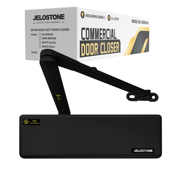 JELOSTONE Extra Heavy Duty, Commercial Door Closer D9000DA, ANSI Grade 1, UL 3 Hour Fire Rated, ADA Compliant, Delayed Action, Adjustable Spring Size 1-6 for Doors (44-330LB/30-60 in), Indoor/Outdoor