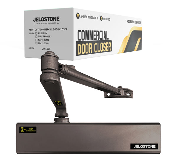 JELOSTONE Heavy Duty, Commercial Door Closer D8000DA, ANSI Grade 1, UL 3 Hour Fire Rated, ADA Compliant, Delayed Action, Adjustable Spring Size 1-6 for Doors(44-330LB/30-60 in), Indoor/Outdoor