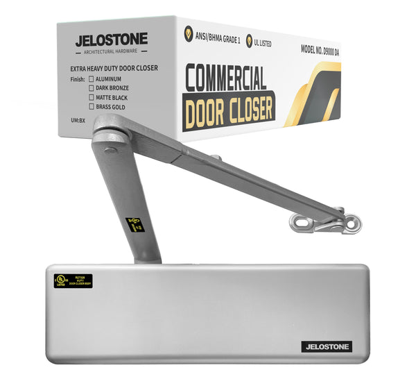 JELOSTONE Extra Heavy Duty, Commercial Door Closer D9000DA, ANSI Grade 1, UL 3 Hour Fire Rated, ADA Compliant, Delayed Action, Adjustable Spring Size 1-6 for Doors (44-330LB/30-60 in), Indoor/Outdoor